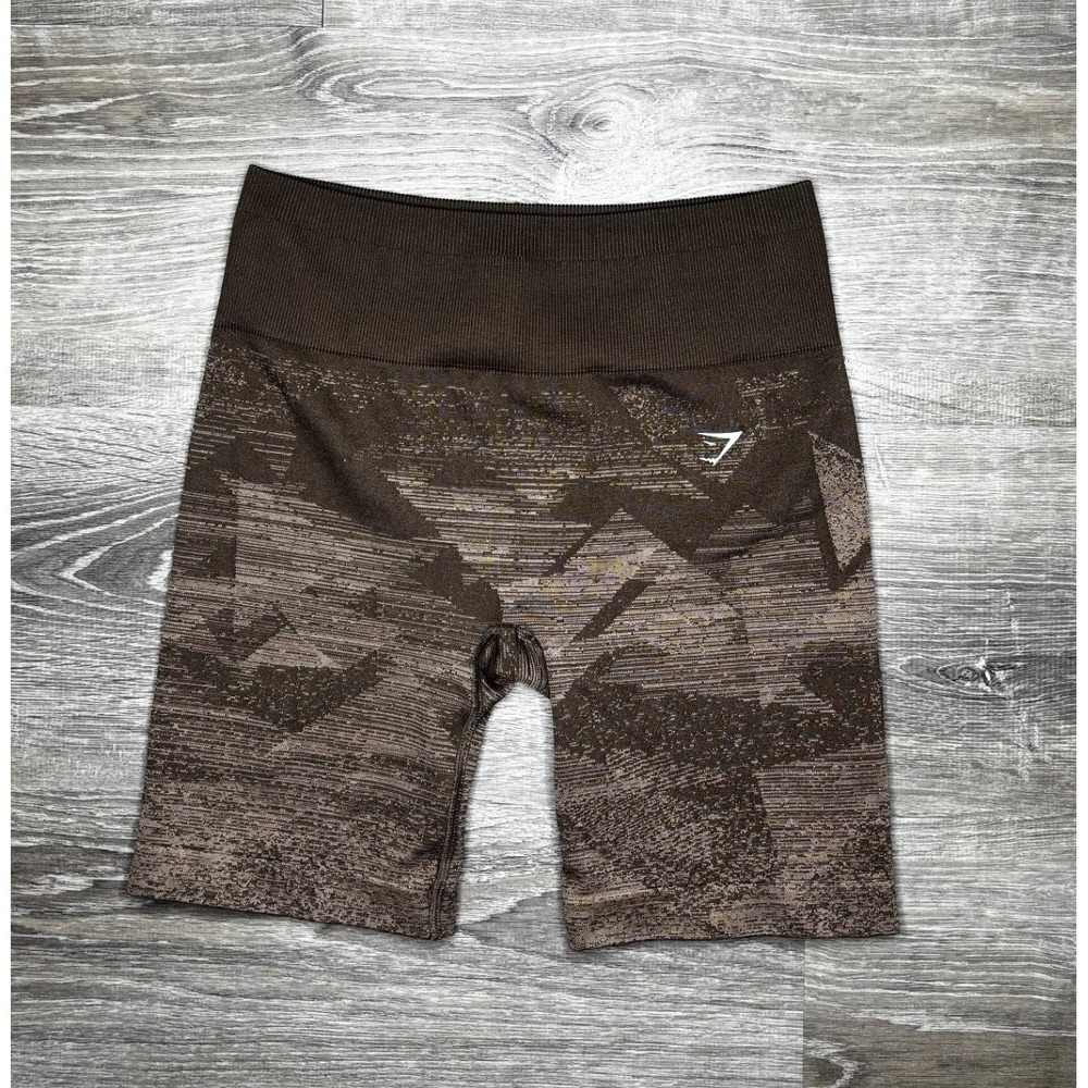 Gymshark Adapt Camo Seamless Shorts Brown High Waisted Athletic Womens Small‎